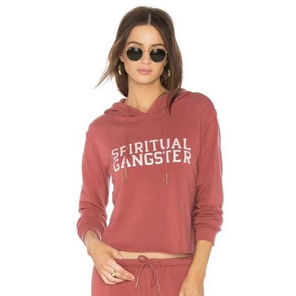 Spiritual Gangster Tops - Spiritual Gangster Logo Varsity Cropped Hoodie